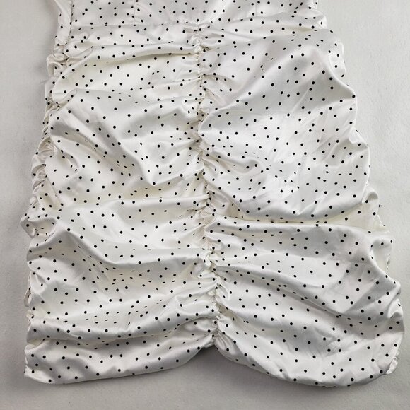 Zara Ruched Mini Halter Dress Womens Small White Black Polka Dot V Neck NEW - Picture 9 of 15